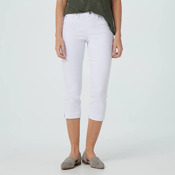 Laurie Felt Denim - 1X Laurie Felt Regular Colored Silky Denim Capri Pull On Jeans White Plus